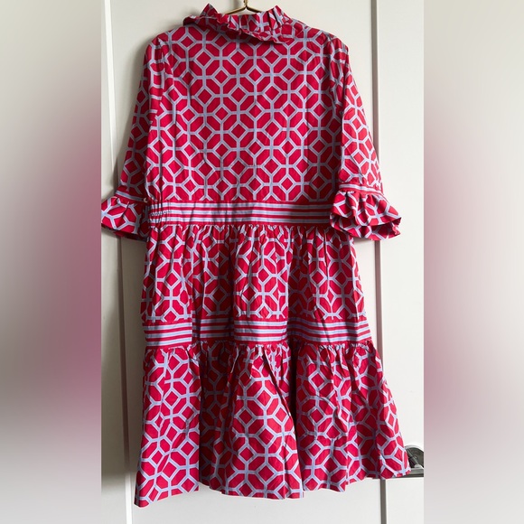 NWT GRETCHEN SCOTT Hope Dress Lucy in the Sky Coral Peri Geo Ruffle Tiered Sz L - Picture 8 of 8